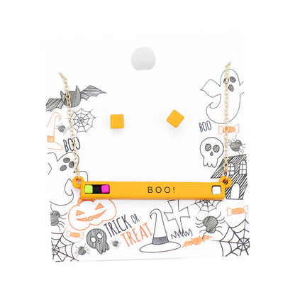 Halloween Boo Bar Cube Resin Pendant Necklace Earring Set