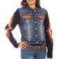 Honey Creek Aztec Embroidery - Womens Sweater Sleeve Denim Jacket