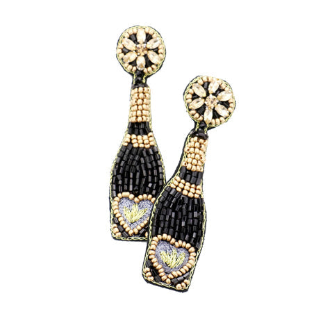 Heart Accented Beaded Champagne Dangle Earrings