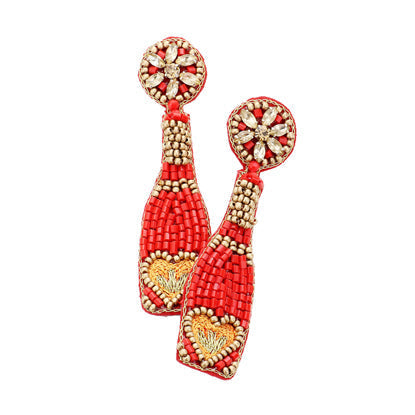 Heart Accented Beaded Champagne Dangle Earrings