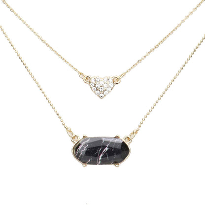 Heart Hexagon Bead Pendant Double Layered Necklace