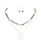 Heart Pendant Wood Natural Stone Double Layered Jewelry Set