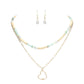 Heart Pendant Wood Natural Stone Double Layered Jewelry Set