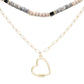 Heart Pendant Wood Natural Stone Double Layered Jewelry Set