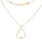 Heart Pendant Wood Natural Stone Double Layered Jewelry Set