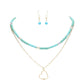 Heart Pendant Wood Natural Stone Double Layered Jewelry Set