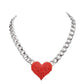 Heart Rhinestone Pave Chunky Metal Chain Necklace