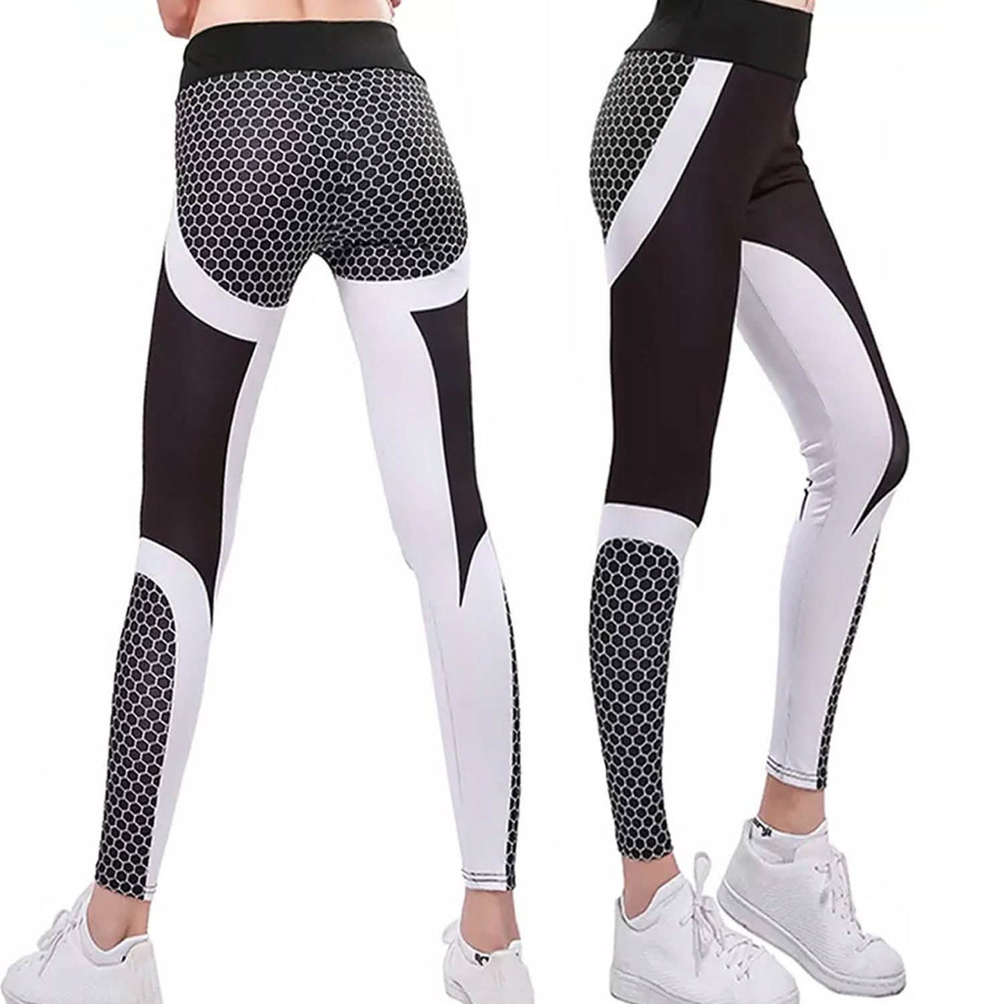 Pantalones Leggings de Deporte Yoga Fitness para Gimnasio Fruncidos de Diseño de Panal de Abeja de Cintura Alta