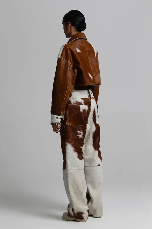 Women Cropped Cow Print Jacket & Pant  – Genuine Hair-On Pony Hair