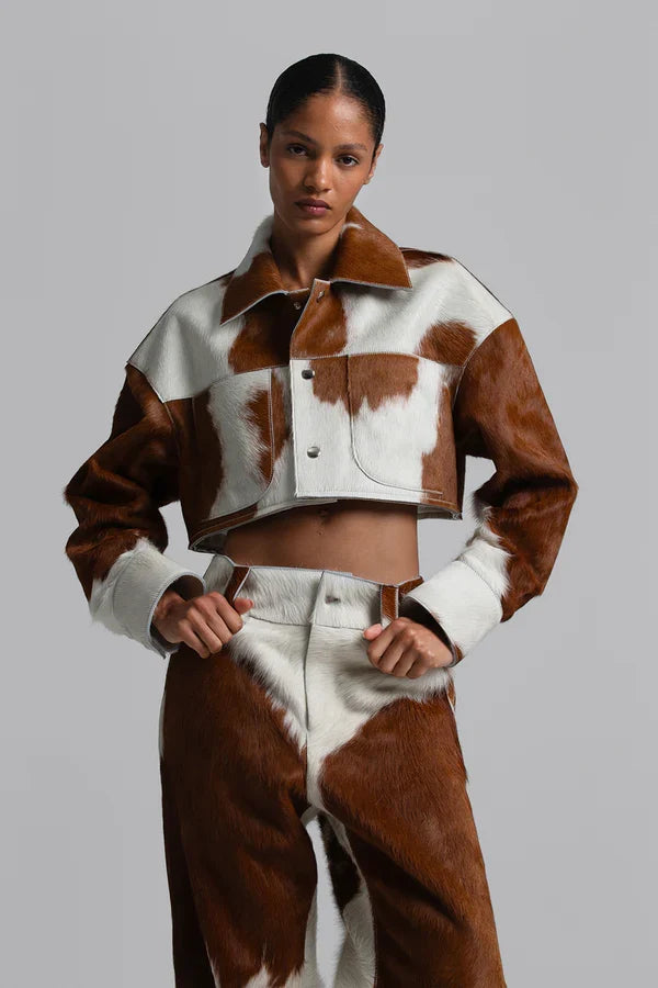 Women Cropped Cow Print Jacket & Pant  – Genuine Hair-On Pony Hair