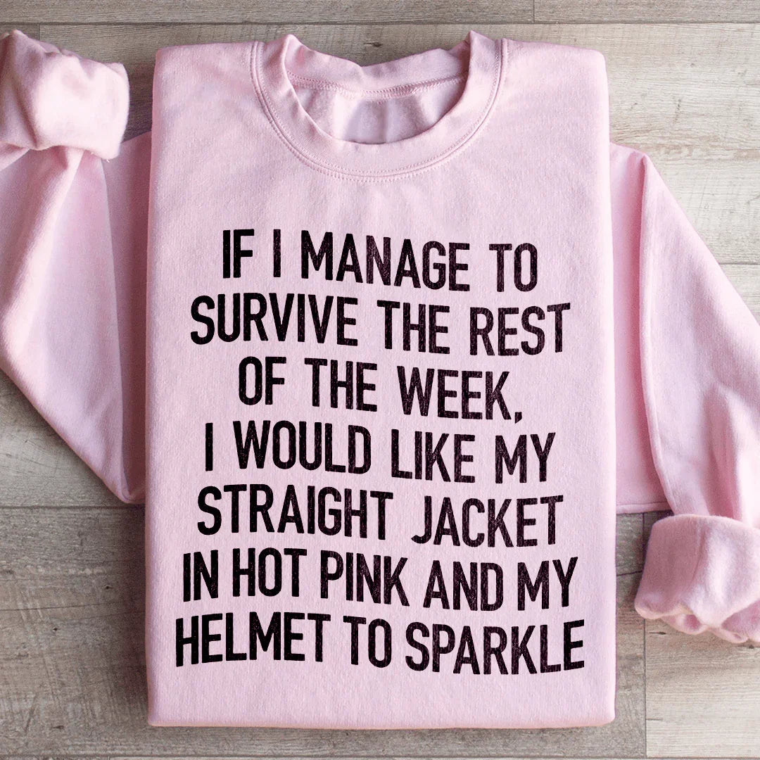 Cozy Chaos Humor Pullover – "Straight Jacket In Hot Pink & Sparkle Helmet" Sweatshirt