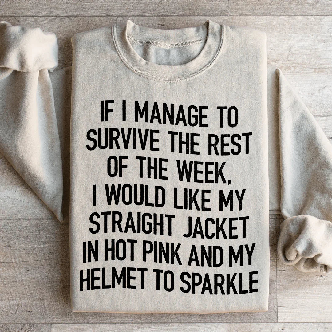 Cozy Chaos Humor Pullover – "Straight Jacket In Hot Pink & Sparkle Helmet" Sweatshirt