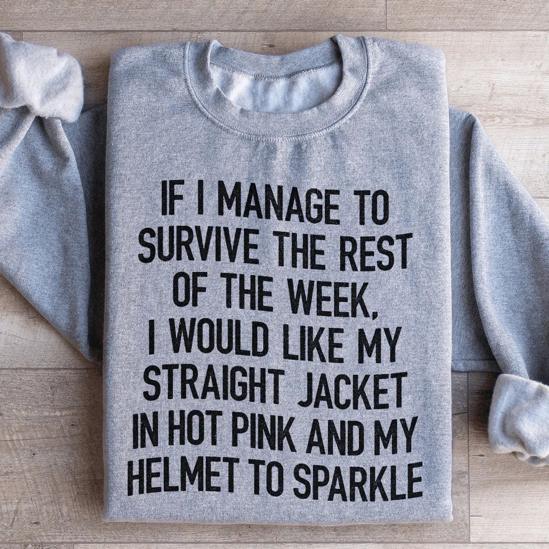 Cozy Chaos Humor Pullover – "Straight Jacket In Hot Pink & Sparkle Helmet" Sweatshirt