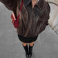 Vintage 90s Oversized Leather Bomber Jacket ,Distressed Black Real Leather Jacket,  Parisian Street Style Women’s Outerwear.