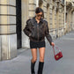 Vintage 90s Oversized Leather Bomber Jacket ,Distressed Black Real Leather Jacket,  Parisian Street Style Women’s Outerwear.