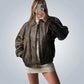 1980s & 90s Oversized Retro Distressed Brown Vintage Handmade Real Leather Jacket Women’s Streetwear Loose Fit Boxy Leather Coat,Ladies gift