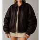 Women Handmade Brown Oversize Bomber Lambskin Soft Real Leather Jacket | Women Casual Wear Genuine Leather Jacket