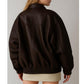 Women Handmade Brown Oversize Bomber Lambskin Soft Real Leather Jacket | Women Casual Wear Genuine Leather Jacket
