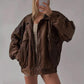 Chaqueta bomber de cuero genuino de piel de cordero marrón de gran tamaño hecha a mano para mujer de los años 80, chaqueta de cuero auténtico para mujer, regalo para él y ella