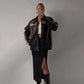 80's Women's Vintage Black Oversized Jacket, Women Casual Genuine Leather Jacket, Ladies Black Striped Jacket, 80's Style Jacket, Gift Her
