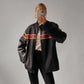 1980's Women Distressed Black Oversized Jacket, Women's Casual Genuine Leather Jacket, Women Black Striped Jacket, Christmas Gift For Her