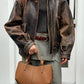 Women's Distressed Brown Oversized Leather Jacket, Women 1980's Style Jacket, Ladies Bomber Jacket, Soft Leather, Christmas Gift For Her