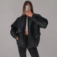 Women Handmade Oversize Bomber Leather Jacket, Women's Black Oversize Jacket, Ladies Christmas Gift, Gift for Her, 90's Style & Fashion