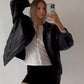 90's Style Women Oversized Bomber Leather Jacket, Ladies Black Leather Jacket, Women's Bomber Jacket, Gift for Her, Christmas Jacket Gift