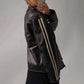 80's Women's Vintage Black Oversized Jacket, Women Casual Genuine Leather Jacket, Ladies Black Striped Jacket, 80's Style Jacket, Gift Her