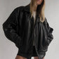 90's Women Handmade Black Oversize Leather Jacket, Women Casual Wear Genuine Leather Jacket, Outerwear Gift For Ladies Soft Leather Jacket.