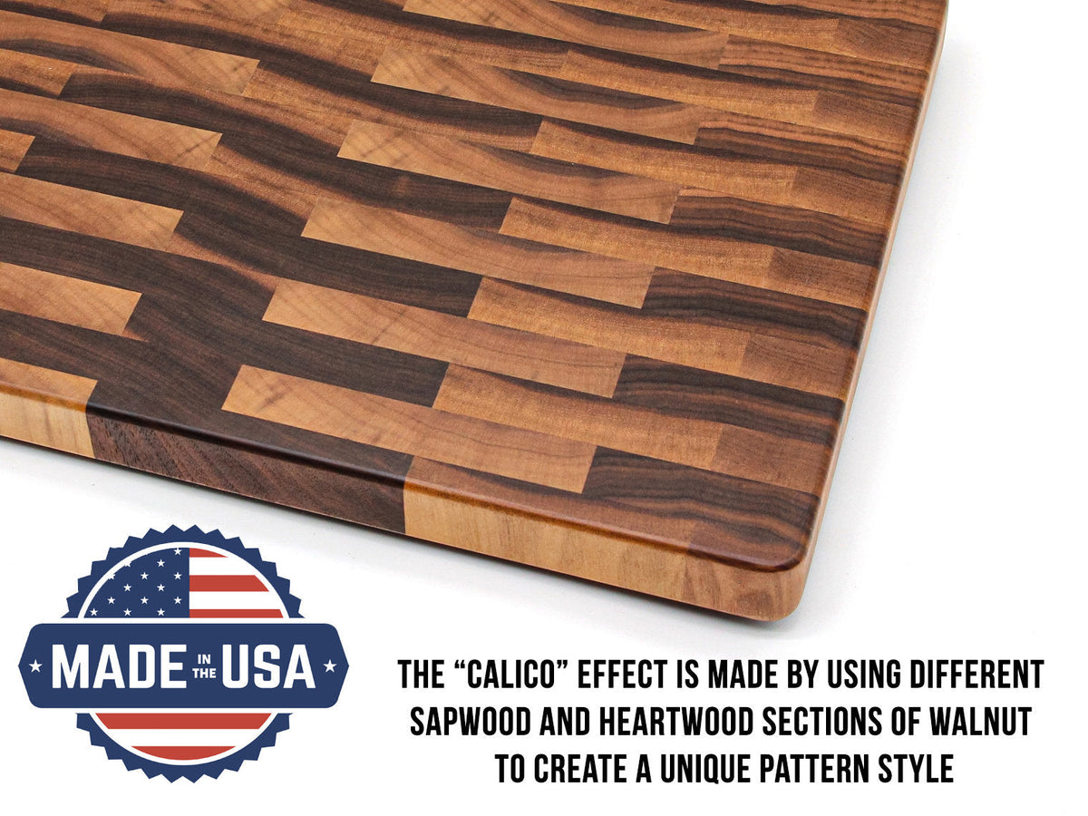 Large End Grain Calico Walnut Cutting Board, Walnut Butcher Block with Rubber Feet, Up to 2” Thick, Wedding Gift, Anniversary Gift, USA Made