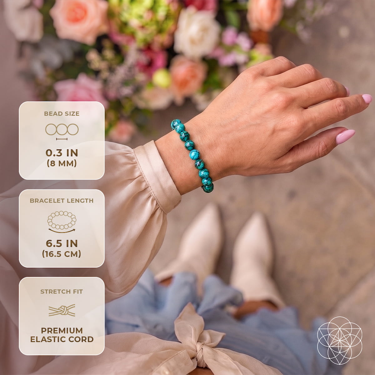 Brazalete de crisocola peruana rara - La piedra sabia de Cleopatra