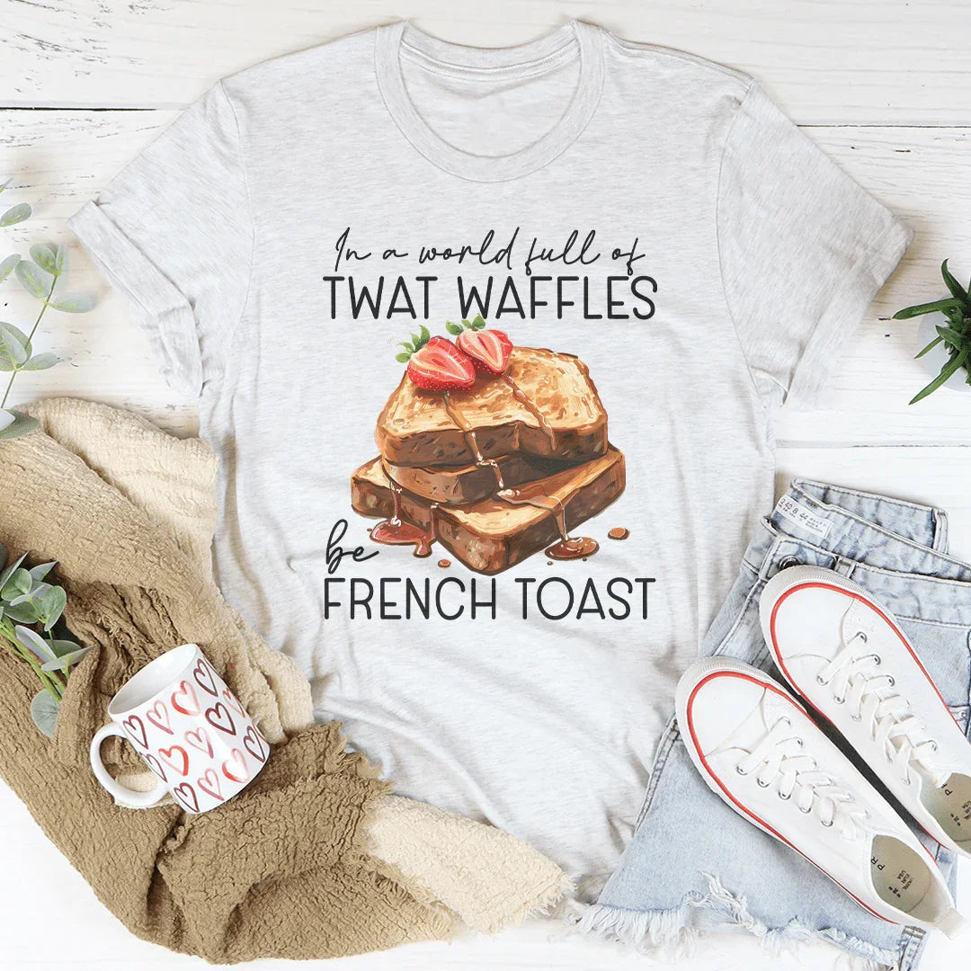 Snarky Breakfast Quote Crewneck Tee – "In A World Full Of Twat Waffles Be French Toast"