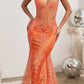 Cinderella Divine J810 Long Fitted Mermaid Gown Metallic Embroidered Lace
