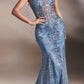 Cinderella Divine J810 Long Fitted Mermaid Gown Metallic Embroidered Lace