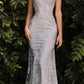 Cinderella Divine J810 Long Fitted Mermaid Gown Metallic Embroidered Lace