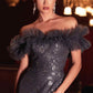 Cinderella Divine J818 Gathered Tulle Off the Shoulder Fitted Gown