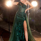 Ladivine J869 Long Fitted Tulle One Shoulder Strap Illusion Neck Gown