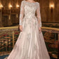 Ladivine J883W Vestido de novia acampanado corte A manga larga apliques de encaje