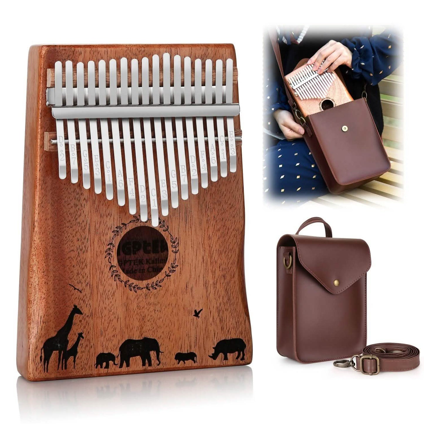 Kalimba de 17 teclas, piano de pulgar con martillo de afinación y bolsa