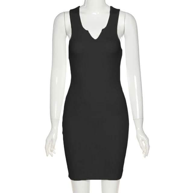 Vestido de algodón sin mangas con cuello de pico para mujer Kliou