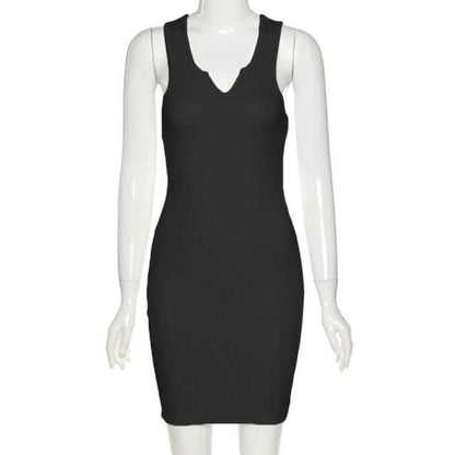 Vestido de algodón sin mangas con cuello de pico para mujer Kliou