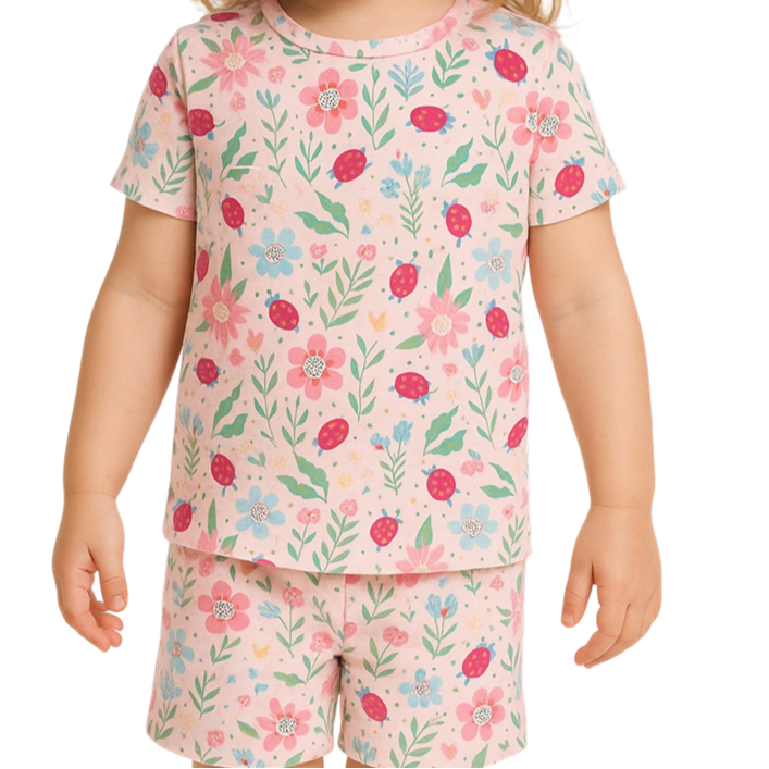 Conjunto de pijama de verano "Jardín de flores de mariquita"