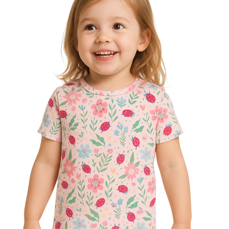 Conjunto de pijama de verano "Jardín de flores de mariquita"