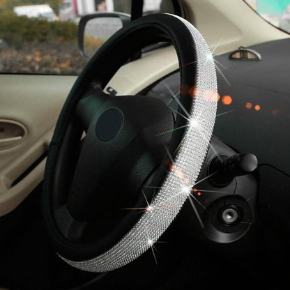 Protector de volante de coche o SUV de cuero con diamantes de imitación