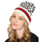 Leopard Patterned Striped Cuff Knit Beanie Hat