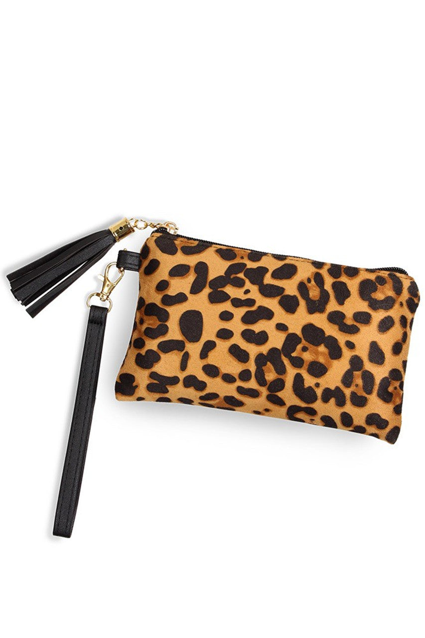 Leopard Print Pouch Bag with Wristlet