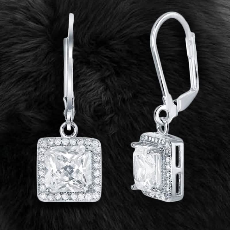 Pendientes Colgantes Elegantes con Halo de Princesa y Cierre de Palanca