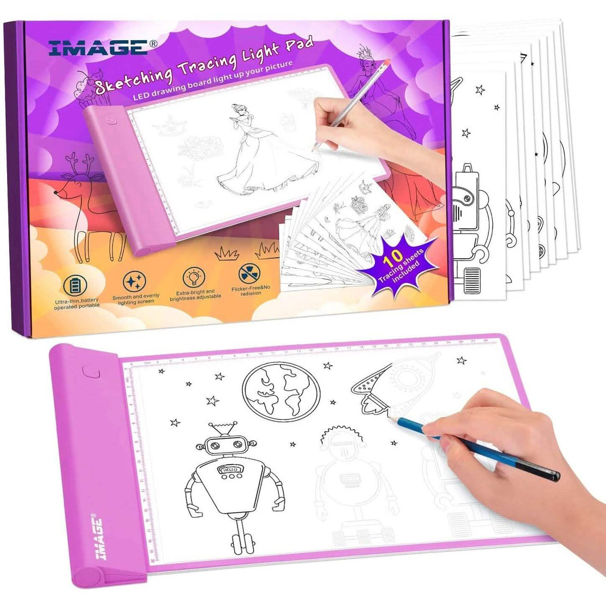 Bloc de dibujo con luz rosa para colorear y dibujar, regalo de juguete artístico