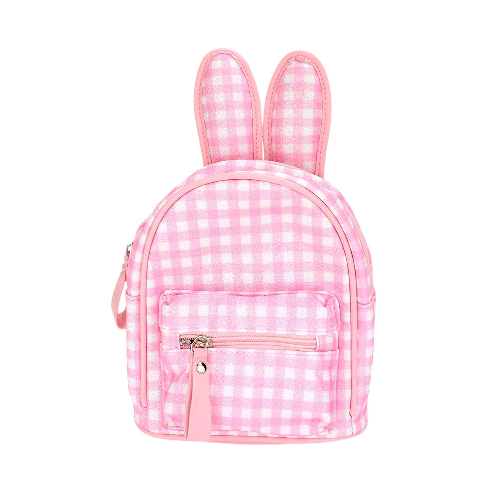 Glittered Check Patterned Bunny Mini Backpack Bag